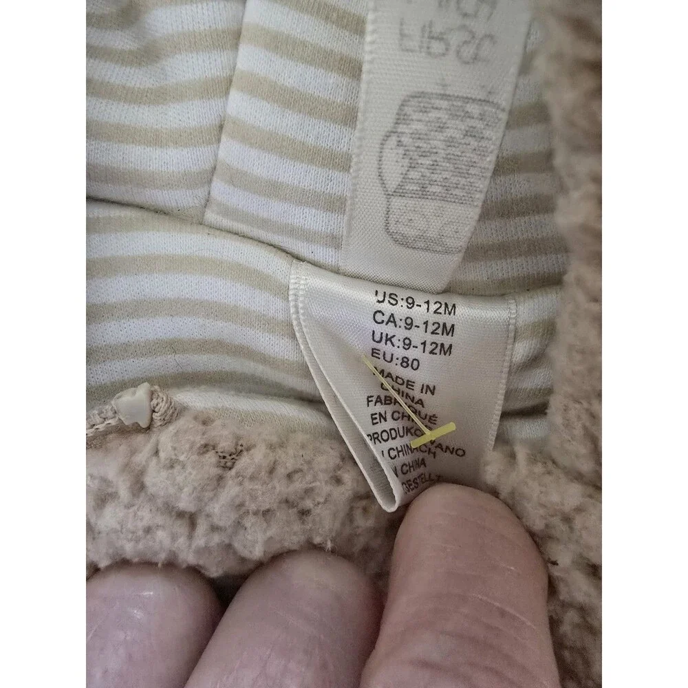 First Wish Baby Bear Sherpa Bunting Snowsuit Hooded Zip-Up Size 9-12 Months...